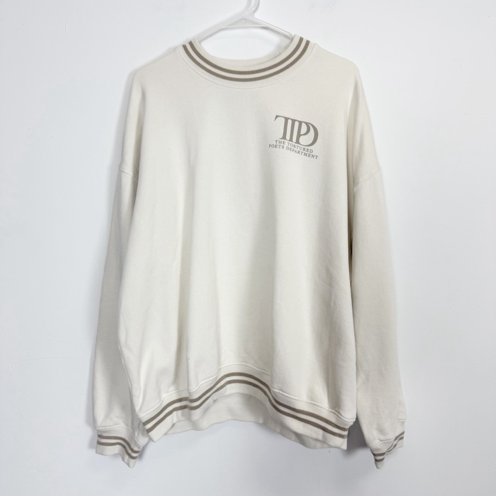 Taylor Swift Cream Crewneck Sweatshirt TTPD Womens XL Cotton Blend